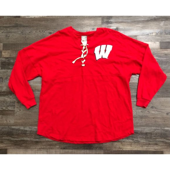 KA Knights Womens Large Wisconsin Badgers 1/4 Lace Up Pullover Red - Picture 1 of 7